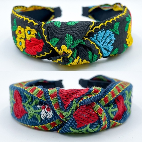Accessories - Set of 2 Knot Headbands with Embroidered Fruit & Floral Motifs